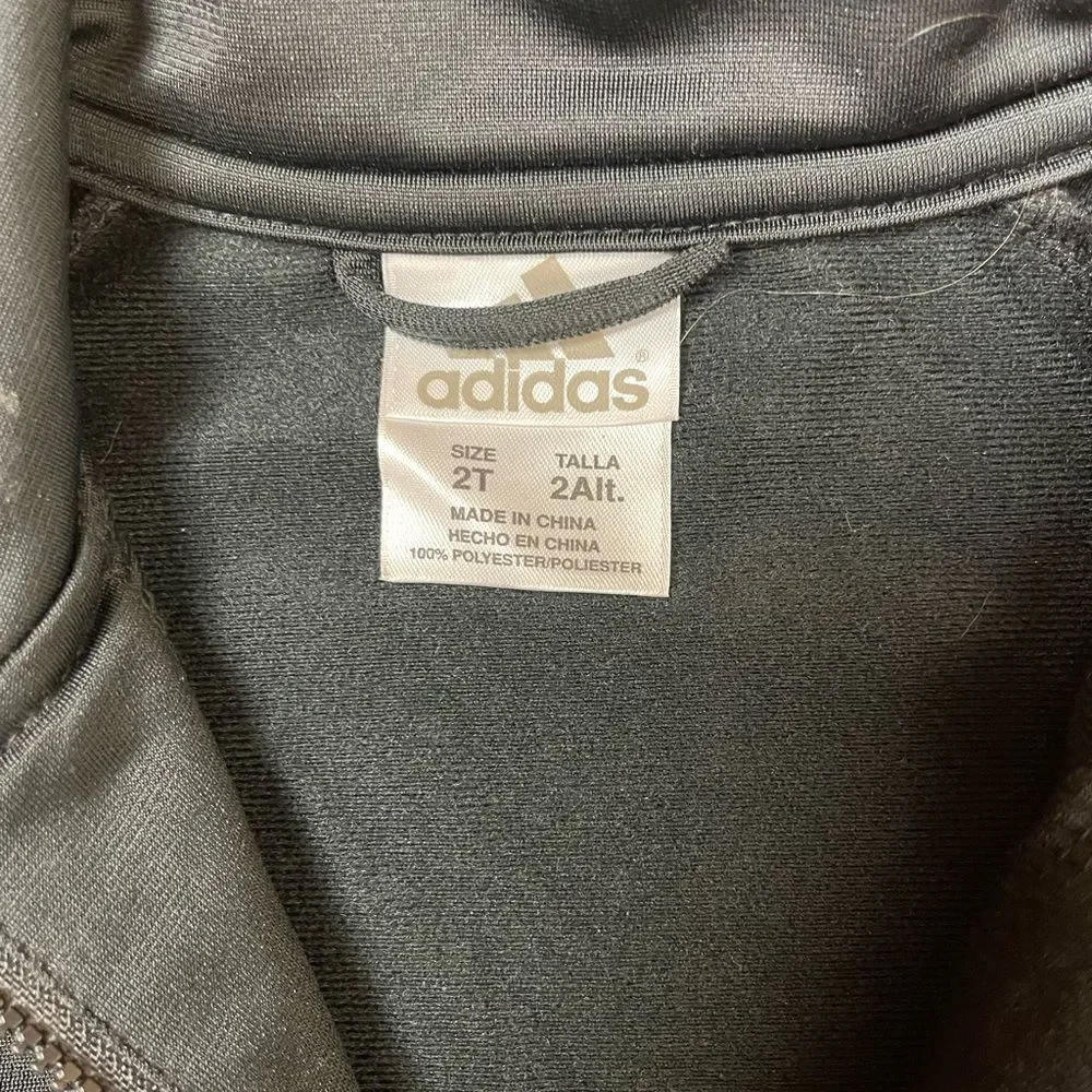 ADIDAS Girls Black Track Jacket Size 2T Full Zip Logo Three Stripe Purple